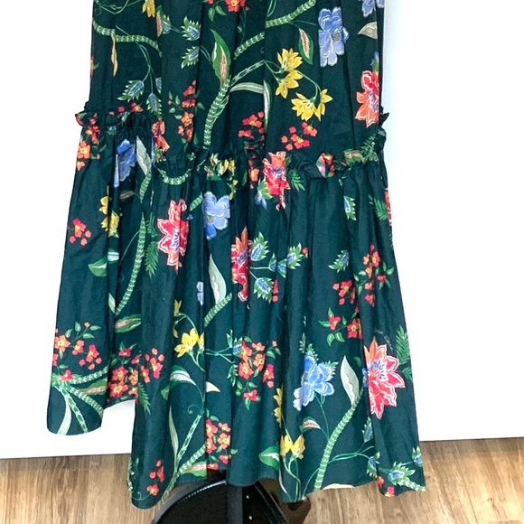 Cara Cara Blue Hill Dress Green Floral Print Long Dress Size 2